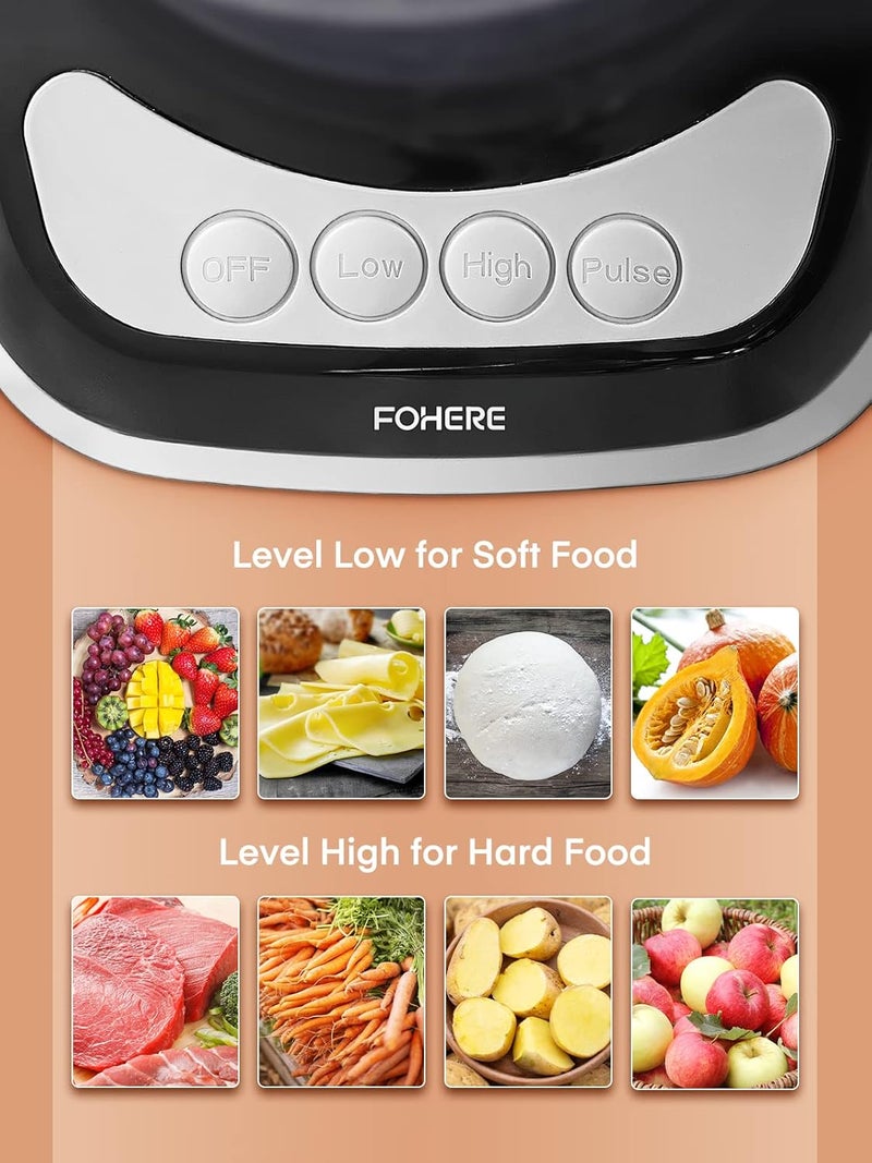 FOHERE Food Processor, 12 Cup, 2-in-1 Feed Chute Food Chopper & Meat Grinder, 500 Watt Motor, BPA Free, Stainless Steel, Procesador de Alimentos for Mincing, Dicing, Shredding, Puree & Kneading Dough - Image 2